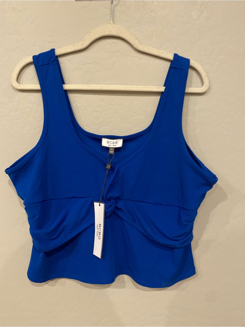 BCBG Bright Cobalt Twist Front Crop Tank